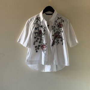 Zara White Floral Embroidered Blouse
